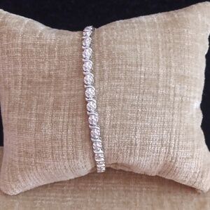 925 Silver Sparkling Tennis Bracelet with Heart Charm